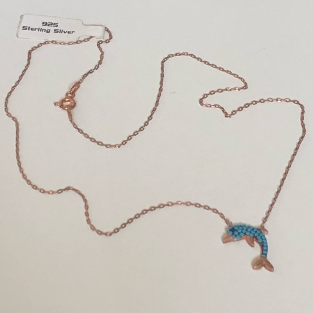 Dolphin necklace 925 silver turquoise stones - Picture 5 of 8